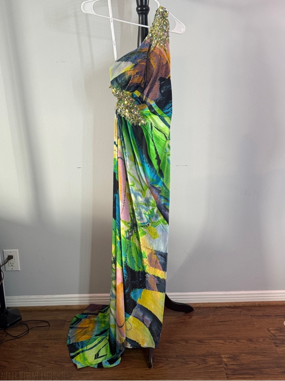 Beaded One-Shoulder Evening Gown in Multicolor 17.2.B.1